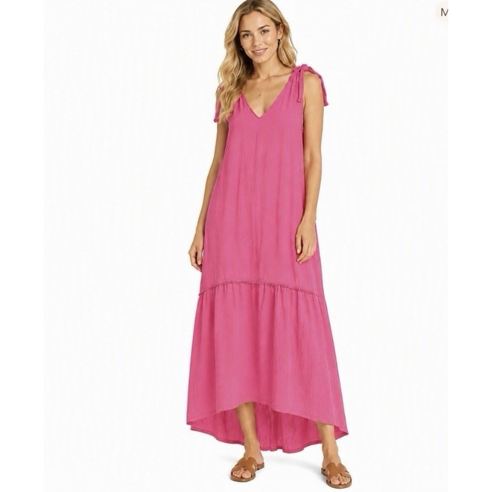 Cristina Vergani Women Pink Hi-Low Dress Large Silk Linen Blend beach coastal